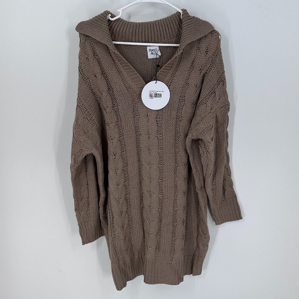 Women's Princess Polly Verno Cable Knit Sweater Dress Oatmeal XS/S